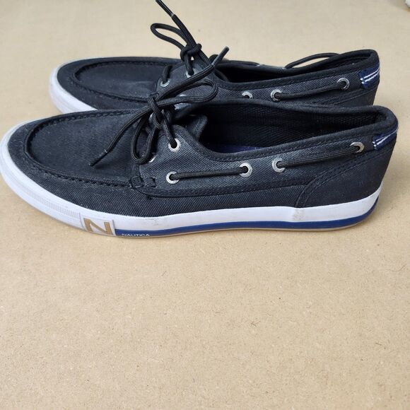 Nautica Boat Shoes – 9.5M Black Canvas Spinnaker II Slip-On Casual Preppy - Picture 3 of 9